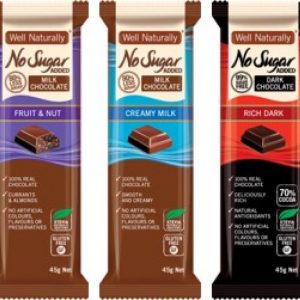 Well Naturally No Sugar Added Chocolate – Fruit & Nut OR Creamy Milk OR Rich Dark
